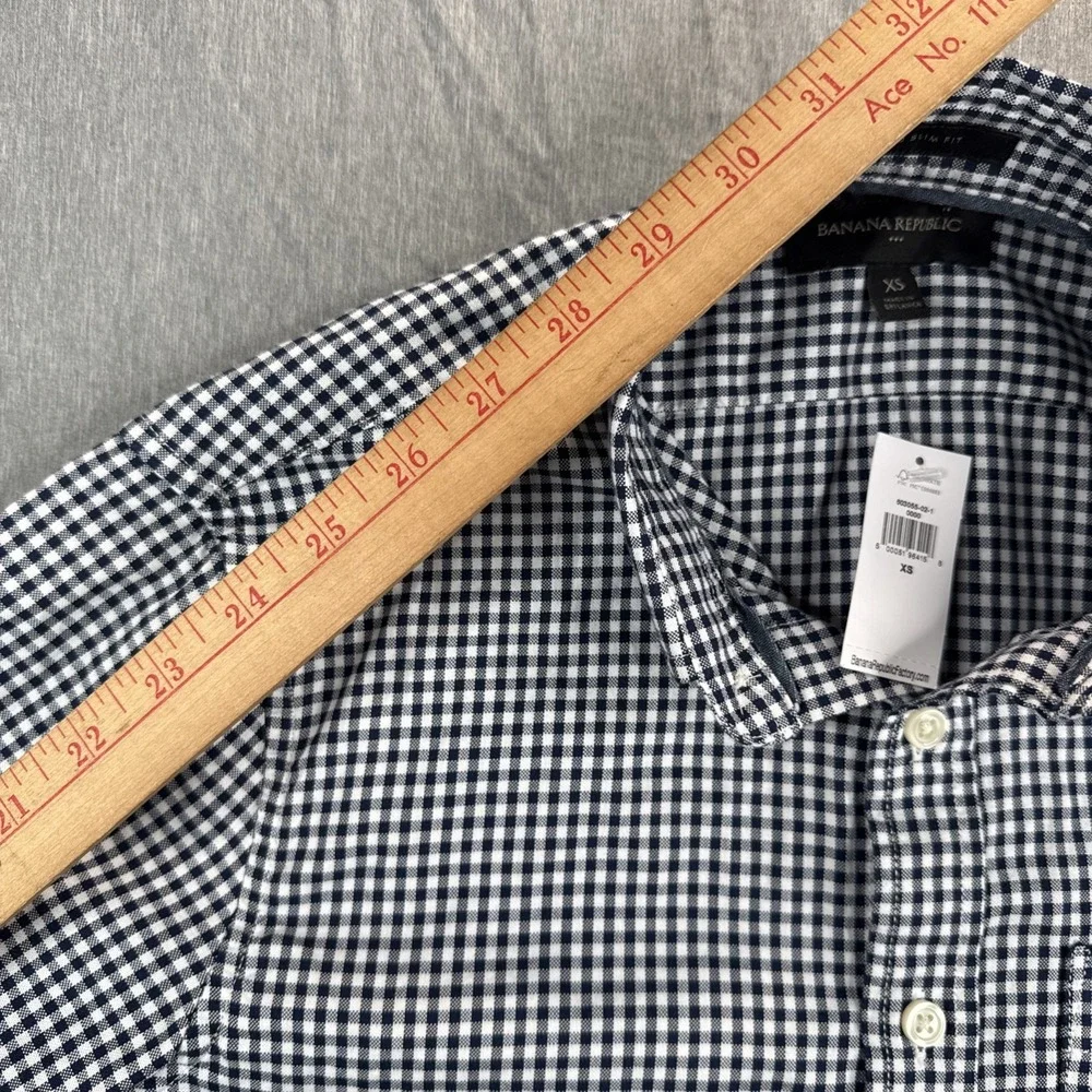 Banana Republic Mens Large Untucked Blue Checked  XS Button Down Long Sleeve NWT